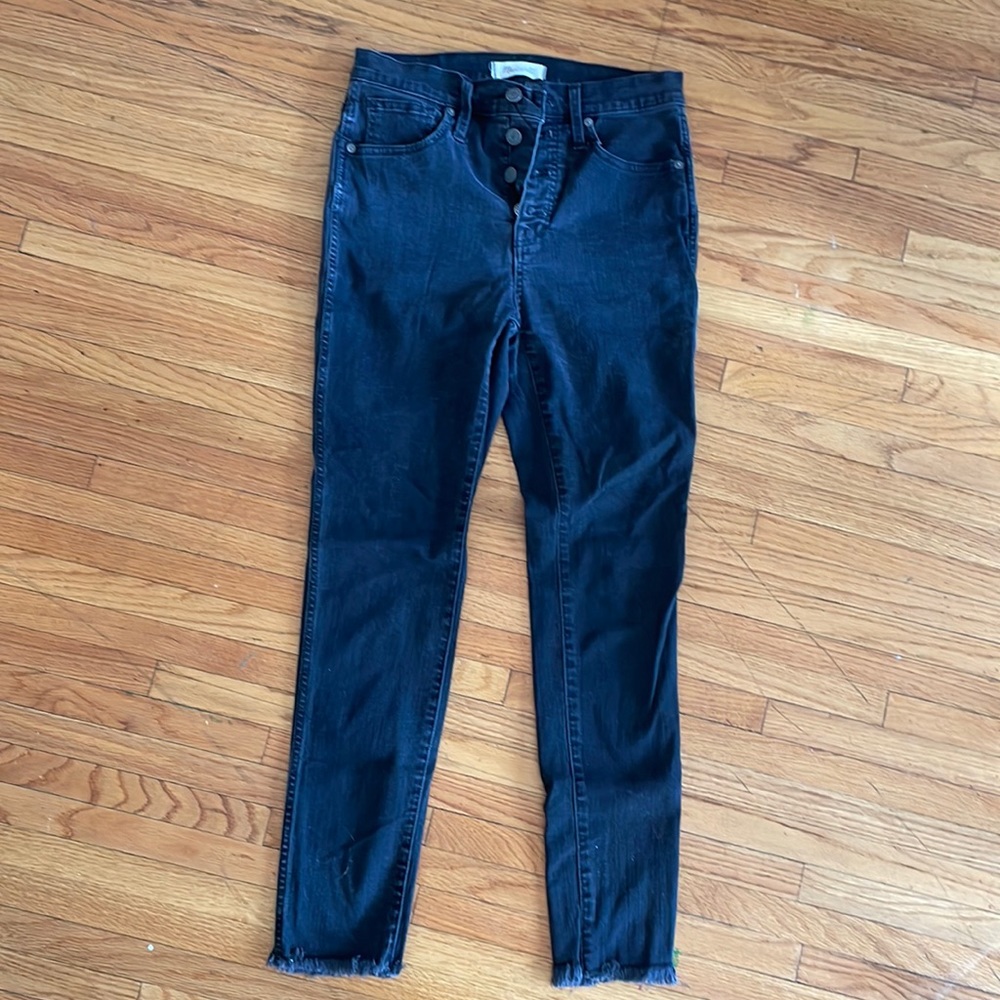 Madewell stretchy, black skinny jeans.